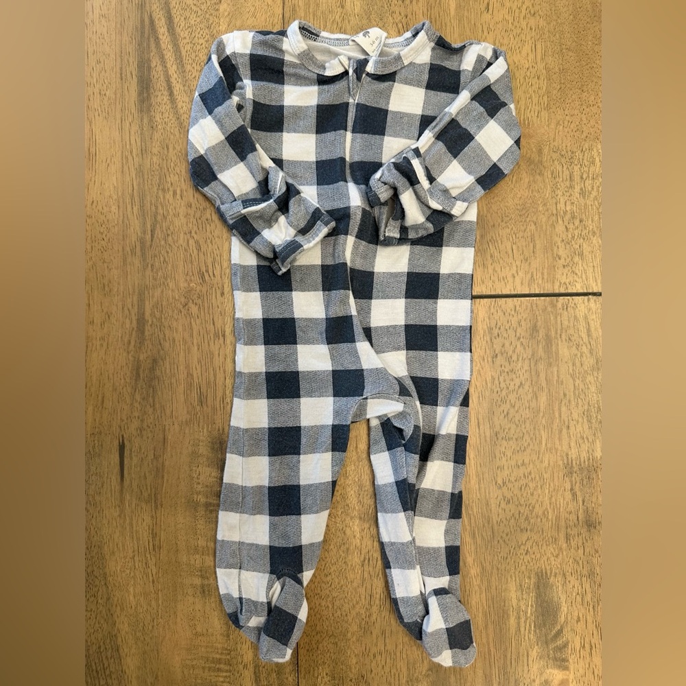 Kate Quinn Navy Checkered Bamboo Zippered Footie - Pajama 3-6 months